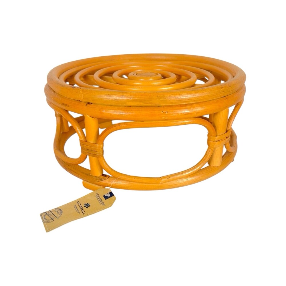 KUTORKILL Boho Rattan Wicker Round Plant Stand Pot Riser Indoor Rustic Bamboo